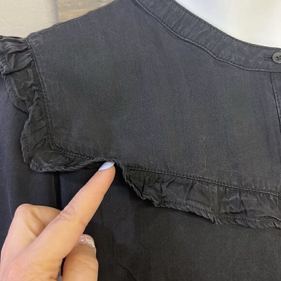 Old Navy Rustic Faded Black Ruffled Pullover Button Crew Neck Shirt Dress-Large - Picture 8 of 16